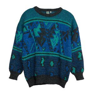 LUPO (Italy) Jacquard Melange Yarn Drop Shoulder Jumper Azurite (Howlin) : M